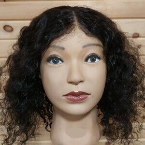 14" Curly Bob Deep Wave Human Hair Wig, Natural Black, 4x4 Lace Closure